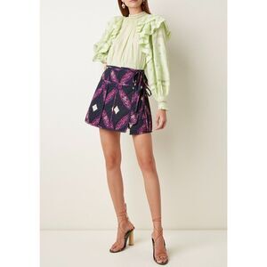 Ulla Johnson Annetta Cotton Ruffle Blouse Green Sz 4 Ruffle Sleeve Embroidered